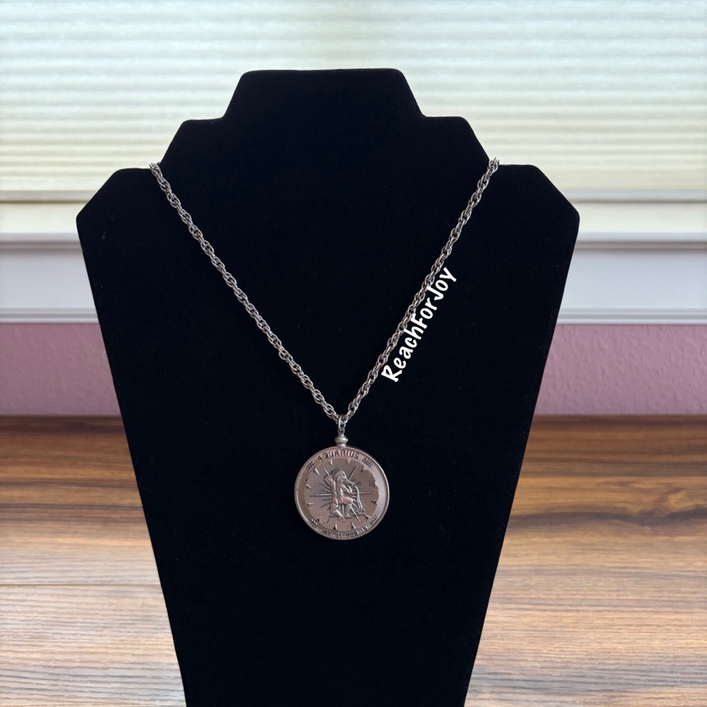 Vintage Aquarius Pendant Necklace Silver Color Zodiac Sign
